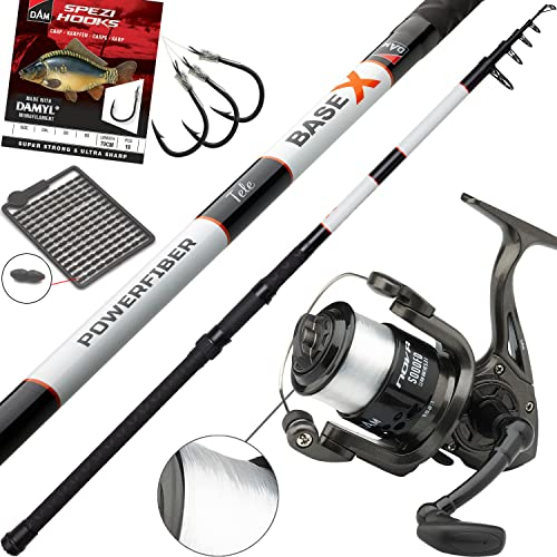 Fischzeux Karpfen Set Carp-X Tele 100 - Angelset Karpfen mit Telerute + Rolle (3,50 m)