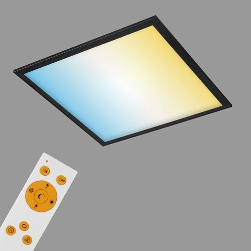 Briloner Leuchten - LED Panel, Deckenleuchte dimmbar, Deckenlampe inkl. Fernbedienung, inkl. Farbtemperatursteuerung, 24 Watt, 2400 Lumen, Weiß-Schwarz, 44,5x44,5 cm, 7179-015