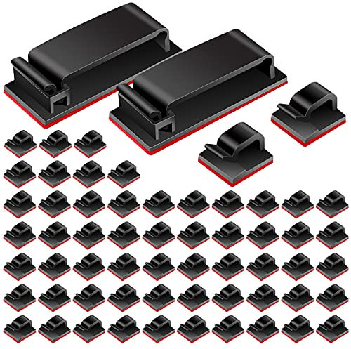 59 Pieces Self-Adhesive Cable Clips Cable Management Holder Electric Wire Organiser Plastic Cable Organiser Clip for Securing Cables (Black)