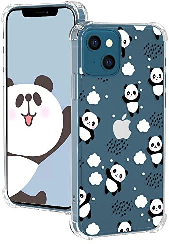 CAROKI Clear Phone Case for iPhone 13,Crystal Shock-Absorption Cover with Cute Panda Pattern Transparent Soft Silicone TPU Gel Bumper Premium Protective Phone Case for iPhone 13 6.1