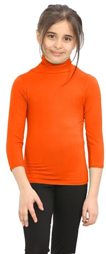 janisramone® Turtle Neck Tops for Girls, Plain Boys' Polos for School and Sports, Casual Kids Polo Shirts Girls & Boys Long Sleeve T-Shirt, Unisex Turtle Neck Top Kids Neon Orange