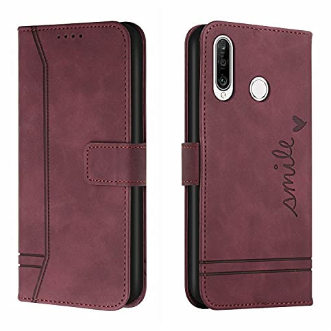 QIWEIQING Funda Huawei P30 Lite con Tapa, Funda Movil Huawei P30 Lite, Funda Libro Huawei P30 Lite Carcasa Magnético Funda para Huawei P30 Lite .Red Wine HX