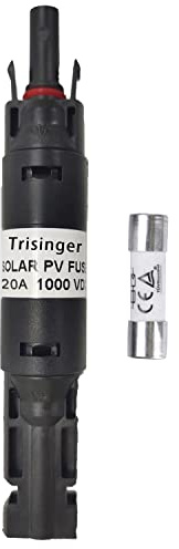 Trisinger Solar Sicherungshalter-Anschluss, 1000VDC IP68 Wasserdichte 20A Inline-Sicherung, für Solar-Photovoltaik-System, mit 10X38mm Sicherung (20A)