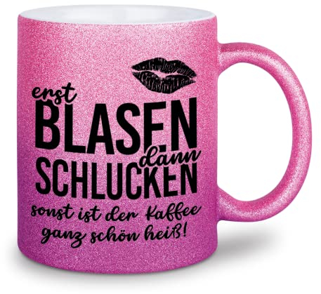 glitzertassen.de® | Erst blasen dann schlucken | Tasse mit Glitzer | Geschenkidee | Roséviolett