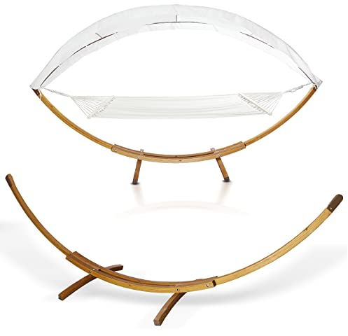 Yakimz Hängematte mit Gestell,Hängematten, Hängemattengestell aus Holz Lärche + Dach bis 200kg Wetterfest Stabhängematte für Outdoor und Indoor,Stabhängematte,Hammock aus wetterfestem Lärchenholz