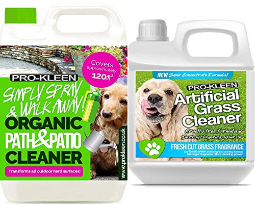 Pro-Kleen Simply Spray and Walk Away Organic Path and Patio Cleaner Concentrate Fluid & Artificial Grass Cleaner for Dogs and Pet Friendly Cruelty Free Disinfectant with Deodoriser 4 in 1, green
