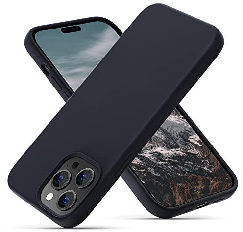 OitiYaa Silicone Case Compatible with iPhone 14 Pro Case 6.1 Inch, Soft Ultra Slim Protective Shockproof Liquid Silicone Phone Case with Anti-Scratch Microfiber Lining,Black