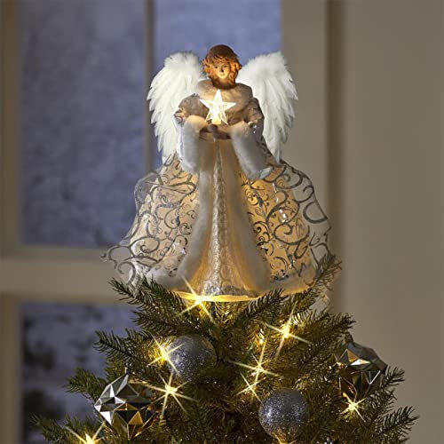 Weihnachtsengel Baumspitze | Eleganter Engel Anhänger Christbaumspitze mit Flügeln | Leuchtende Weihnachtsbaumspitze