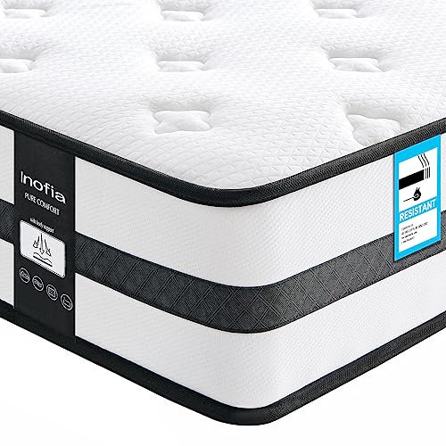 Inofia Sleep King Size Mattresses Memory Foam Sprung 5FT, 10.3 Inch Hybrid Mattress with Zone Support Memory Foam & Cooler Knitted Fabric, Medium Firm Original Collection, 100 Night Home Trial