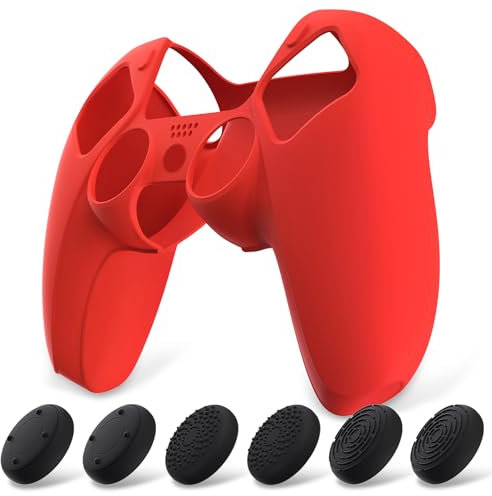 playvital Cover Controller per ps5,Custodia Protettiva Skin Silicone Antiscivolo per ps5 Joystick&6 Copri Levette Analogiche-Compatibile con Base di Ricarica-Rosso Passione