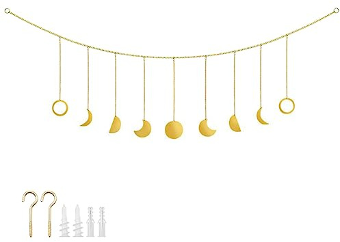 CENPEK Mond Girlande Aesthetic Room Decor Makramee Wandbehang Boho Deko Schlafzimmer Wanddeko Gold Mond Kette Wandschmuck Hochzeit Apartment Geschenke Ramadan Dekoration