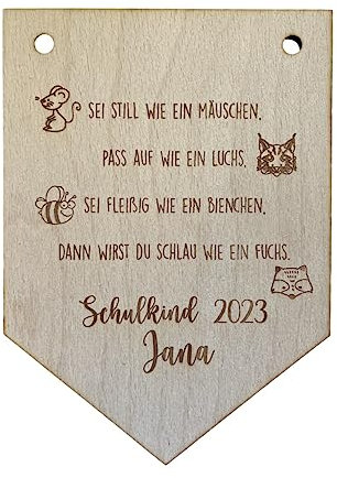 Personalisierter Wimpel aus Holz für Kinder | Mutmacher Holzschild Kinderzimmer mit Name | Deko Wimpelkette mit Mutmachspruch Schulkind Tiere