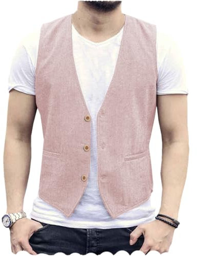 AeoTeokey Gilet estivo da uomo in cotone casual per matrimonio, rosa, M