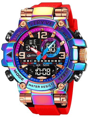 FORSINING Modische bunte Herren-Sportuhr, LED-Digital-Militär-Uhren, 50 m wasserdicht, lässig, analog, Quarz-Armbanduhr, Dual-Display, Silikonband