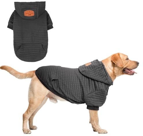 BEAUTYZOO Kapuzenpulli für Hunde in Waffelmuster - Warme Herbst- und Winterkleidung für kleine bis große Hunde (Größen S, M, L) - Sweater mit Kapuze und Tasche für Bulldogge, Pitbull und andere Rassen