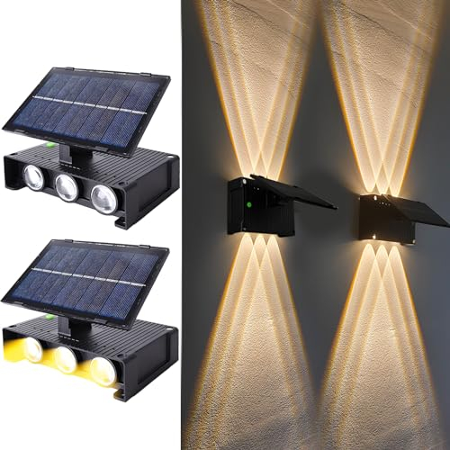 Joyes 2 Stück Solar Wandleuchte Aussen, Einstellbar Solarlampen für Außen mit 6 Warm Lampe LED Wandleuchten Up & Down Light Dekorative IP65 Wasserdicht Solarlampen für Garten Rasen Balkon Hof
