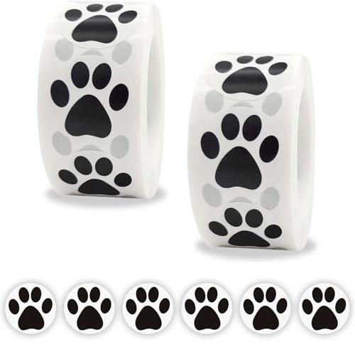2 Rolle/1000 Stücke Hunde Pfoten Druck Aufkleber Bärentatze Etiketten Aufkleber Welpenpfoten Aufkleber Pet Gift Sticker Für Kinder Party Dekoration Umschlagsiegel Tiermodellierung Wandtattoo (Schwarz)
