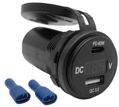 Offgridtec 96W Steckdose mit Spannungsanzeige (12V/24V) - PD Schnellladung: USB-A Anschluss (36W Max) + USB-C Anschluss (60W Max) - IP65 wasserdichter Dual-Ladegerät für Auto, Wohnmobil, Boot