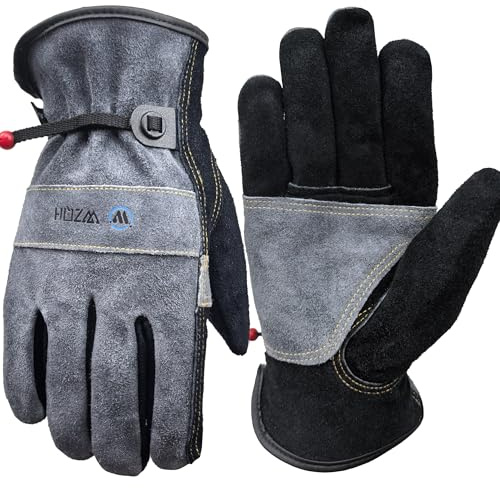 WZQH Leder Arbeitshandschuhe für Herren oder Frauen. Arbeitshandschuh für Gartenhandschuhe, schweißhandschuhe, Bau, Kettensäge. Rindsleder, Weiches Futter, Utility, fester Griff. Grau und Schwarz.S