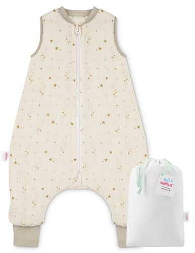 Juicy Bumbles Baby Musselin Schlafsack mit Füßen 2.5 TOG Winter Winterschlafsack mit Fuen Beinen - Kinder Kinderschlafsack - Mond und Sterne 70 cm 1 Jahre