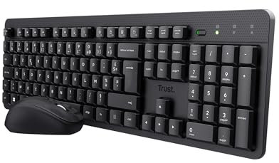 Trust Ymo II Pack Clavier et Souris sans Fil AZERTY Français Silencieux, Touches Plates Flottantes, Résistant aux Éclaboussures, Récepteur USB Unique, Set pour PC, Portable, Windows, Mac - Noir
