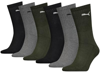 PUMA unisex Sportsocken Tennissocken Freizeitsocken Sport Crew 7312 6 Paar, Farbe:Mehrfarbig, Menge:6 Paar (2x 3er Pack), Größe:43-46, Artikel:-042 green combo