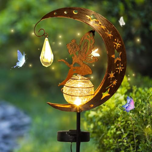 Sunshine smile moon lampes solaires de jardin, lampe solaire d'extérieur, lampe de jardin à boule de verre LED, décoration de jardin pour pelouse de cour, lumière solaire de fée de fleur d'elfe, lumi