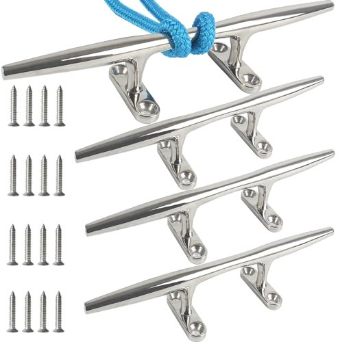 VEITHI 12 inch 316 Stainless Steel Boat Cleat 4 Pack, Boat Dock Cleats Open Base, Cleats for Boat, Dock Cleats with Fasteners, Rope Cleat with Back Plate