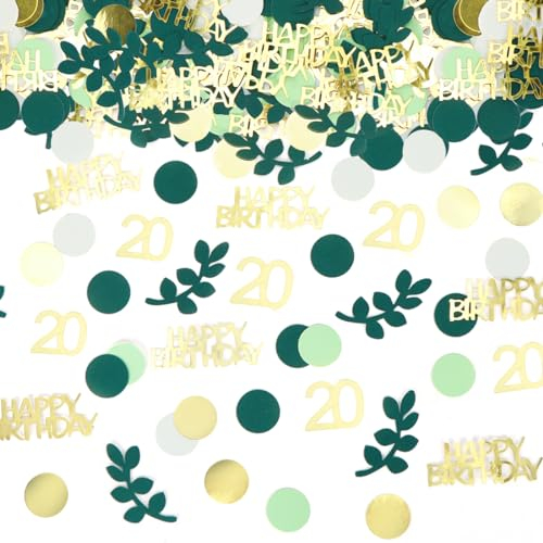 Bluelves 200 Stück Konfetti 20 Geburtstag Deko Gold Grün, Streudeko 20. Geburtstag, Tischdeko Frau Mann, Luftschlangen Happy Birthday Deko