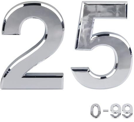 Silver Door Numbers Stick On, 0-99, Letters A, B, C, D, 3'' House Numbers Self Adhesive Stickers, For Doors, Mail Boxes, Hotel Rooms (25)