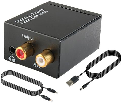 96kHz DAC Converter Digital to Analog Converter Digital SPDIF Toslink to Analog Stereo Converter RCA L/R Converter Adapter with Optical Cable Power Cord for HDTV DVD Blu-ray Sky HD DVD Players PS3 PS4