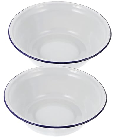 GRADENEVE 2 Stück Alte Tiefe Emaille Schüssel Küchenbecken Rührschüssel Retro Emaille Becken Retro Schüssel Vintage Teigschüssel Vintage Becken