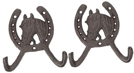 Rustikale Wandhaken Im -Stil - 2 Stück Gusseisen Vintage Ranch Pferdkopf Design Doppelhaken Für Kleidung Und Handtücher Ideal Für Küche Und Westliche Dekoration Haken