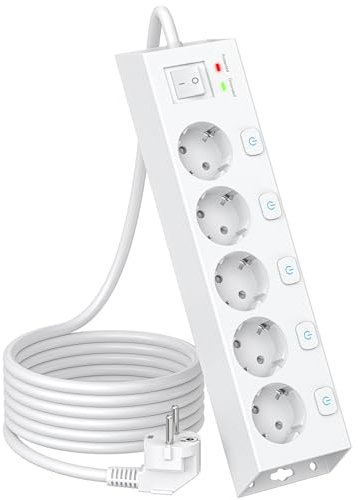 Multiprise 4 Prises avec 5 Interrupteurs Individuelles, Multiprise Electrique Surtension 1050J et Rallonge Electrique 2M
