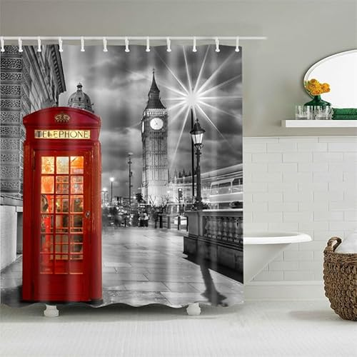 London Telefonzelle und Big Ben Duschvorhang, 180 x 180 cm