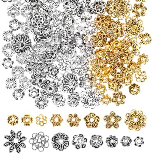 Kappen Für Abstandsperlen Blumenperlenkappen Messing Endkappen Golden Spacer Beads Caps Hollow Schmuck Spacer Perlenkappen Bali Stil Gemischtes Tibetisches Silber Antikes Gold Für Diy Craft Ohrringe
