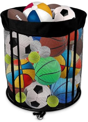 Diegimr Ball Storage Bin, Basketball Rack Rolling Ball Storage Cart Sports Equipment Organizer with Wheels for Garage Gym School Home Indoor Outdoor Ball Holder for Football, Soccer, Volleyball