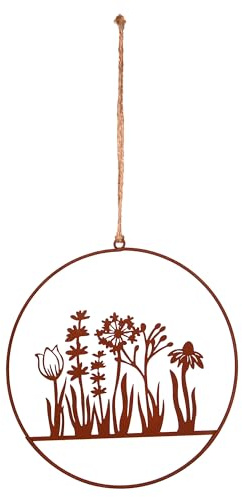 UNUS Aufhänger Blumenornament aus Metall zum Aufhängen 25cm im Rostdesign | Wanddeko Türdeko