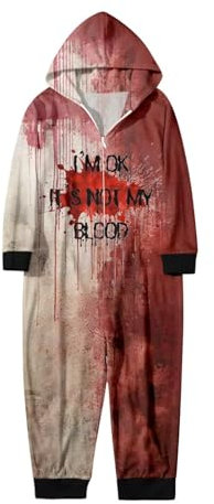 Topassion Halloween Kostüm, Lustig Familie Pyjama Set Halloween Onesie Jumpsuit mit Kapuze Gruselig Blood Bedrucktes Verkleidungen Kostüme Festival Cosplay Langarm Homewear Schlafanzug Kids,6 Years