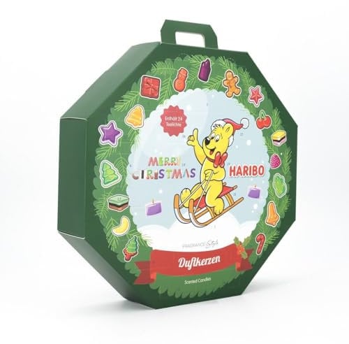 Haribo Adventskalender Teelicht Kerzen | 24x duftende Teelichter für Weihnachten | Kerzenkalender mit Sommer & Winterdüften | Perfekte Geschenkidee für Vorweihnachtszeit