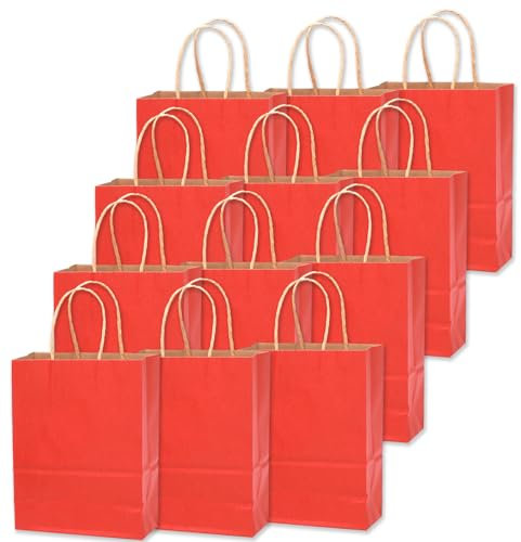 Gcardist Medium 16Pcs Krafttaschen mit Griffen 27x21x11cm Geschenktaschen Rot Senior Farbe Taschen Mehrfachverwendung (mittlere Größe, 7.6x4.75x10.5 inch)