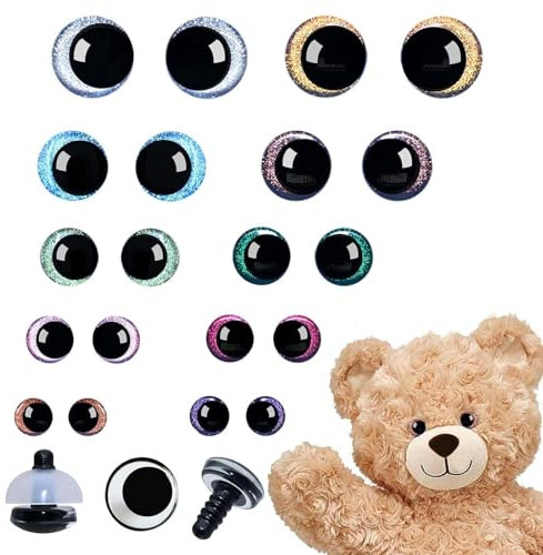 Sicherheitsaugen für Häkeltiere,Wackelaugen Selbstklebend,20 Stück Augen für Häkeltiere,12-20mm mit Unterlegscheiben Bastelaugen,3D Knopfaugen für Häkeltiere für Puppen,für Plüschtier Puppenaugen