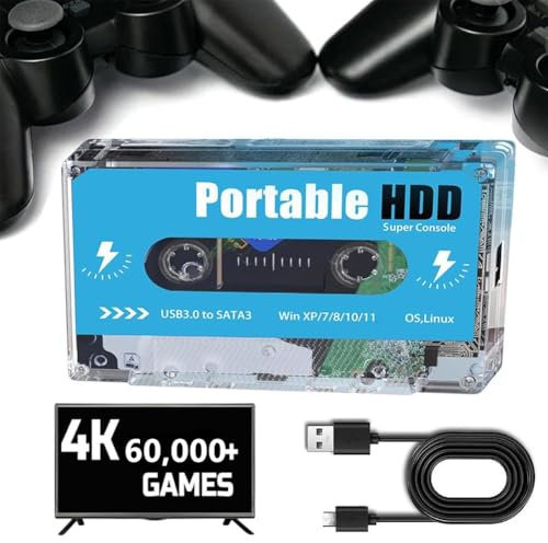 Console de jeu de poche, disque rétro compatible avec 70 simulateurs, plus de 60 000 jeux intégrés, support multilingue, disque dur externe portable USB 3.0