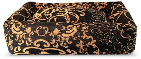Record - Imperial Barock Hunde- und Katzenbett für Hunde und Katzen mit elegantem Blumendesign, ergonomischem Komfort und gepolstertem Kissen | 70 x 50 x 17 cm
