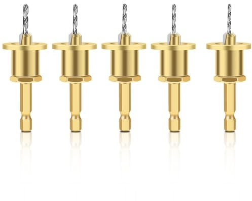5PCS 1/4 Inch Hex Shank Adjustable Countersink Drill Bit Set for Woodworking, 2.8-4mm Cone Drill Counterbore Router Drill Bit with Stop Screw Hole Drilling Opening Cutting Tools