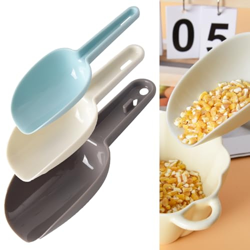 3 cucharas de hielo, cucharas de cocina de plástico, cuchara pequeña de harina, palomitas de maíz en polvo, alimentos, dulces, palomitas de maíz, granos de café, cucharas de comida para mascotas,