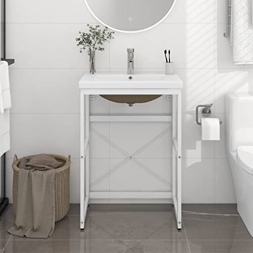 Juroupi Bathroom Washbasin Frame with Built-in Basin White Iron,Furniture,Cabinets & Storage,Vanity Units,Bathroom Vanity Units-3101386