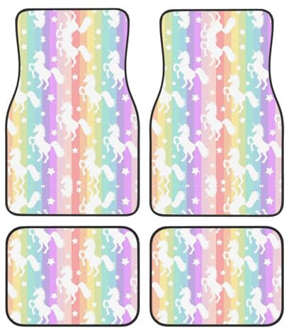 Automatte mit Einhörnern auf bunten Streifen bedruckt, universal, rutschfest, strahlwaschbar, Automatte