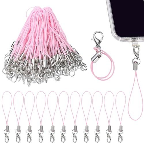 50 Stück Rosa Mobile Phone Lanyard Strap for Keyrings, Mobile Phone Pendant Loops with Carabiner, Phone Ring Strap, Mobile Phone Charm Cord for Pendents, USB Key Pendant