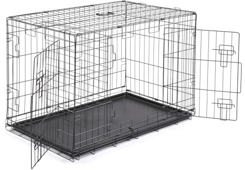 Bonnlo Hundekäfig Faltbar, Hundebox aus Metall, Transportbox Hund mit 2 Türen, mit Ausziehbarer Kunststoffschale, für Zuhause & Auto, 107 x 68 x 75 cm(XL)